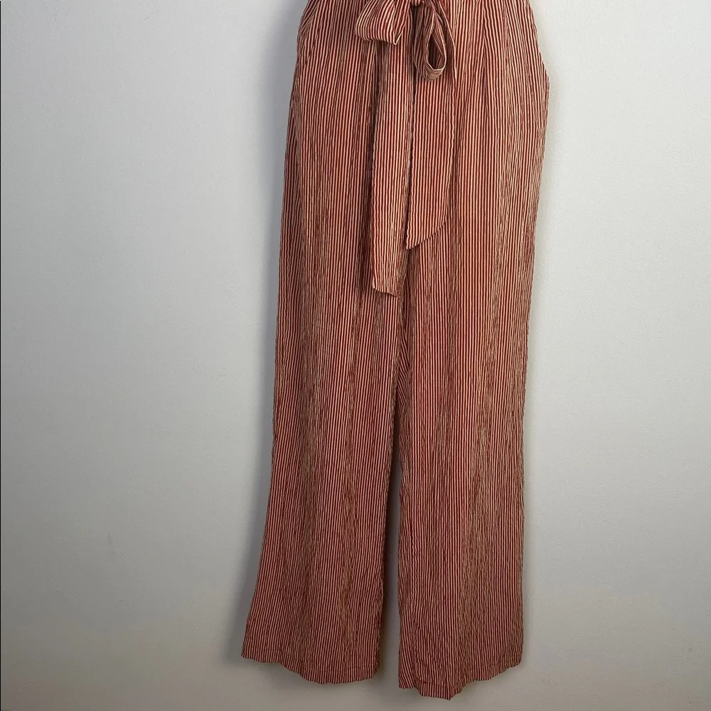 Anthropologie Eva Franco Ruffle Striped Jumpsuit in Terracotta Small Pockets - Picture 6 of 16